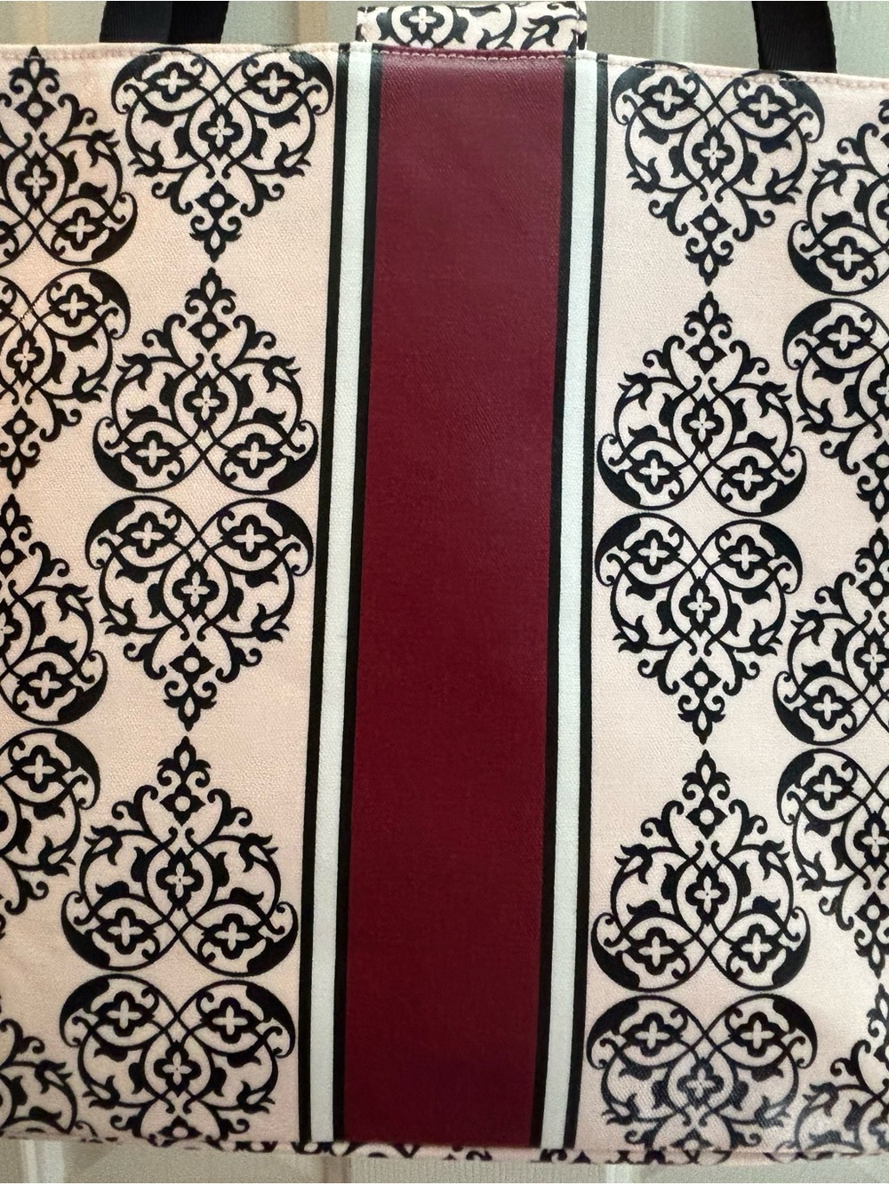 Brighton Cream & Black Patterned Tote Bag with Burgundy Stripe - Picture 3 of 6